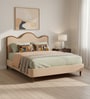 Solara Wave Luxe Queen Size Bed in velvet With Oak wood Frame & Hydraulic Storage