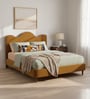 Solara Wave Luxe Queen Size Bed in velvet With Oak wood Frame & Hydraulic Storage