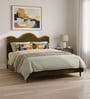 Solara Wave Luxe Queen Size Bed in velvet With Oak wood Frame & Hydraulic Storage