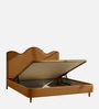 Solara Wave Luxe Queen Size Bed in velvet With Oak wood Frame & Hydraulic Storage