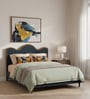 Solara Wave Luxe Queen Size Bed in velvet With Oak wood Frame & Hydraulic Storage