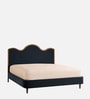 Solara Wave Luxe Queen Size Bed in velvet With Oak wood Frame & Hydraulic Storage