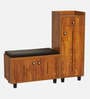 SoleFit 16-Pairs Shoe Cabinet In Tan Finish With Seating