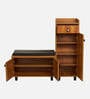 SoleFit 16-Pairs Shoe Cabinet In Tan Finish With Seating