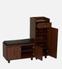 SoleFit 16-Pairs Shoe Cabinet In Walnut Finish With Seating