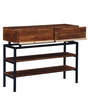 Trestle Solid Acacia Wood Console Table with 2 Drawers in Ginger Bronze Finish