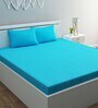 Solid Cotton 250TC King Size Bedsheet in Blue with 2 Pillow Covers
