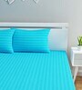 Solid Cotton 250TC King Size Bedsheet in Blue with 2 Pillow Covers