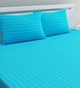 Solid Cotton 250TC King Size Bedsheet in Blue with 2 Pillow Covers