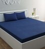 Blue Solid 250 TC Cotton 1 Double King Size Bedsheet with 2 Pillow Covers