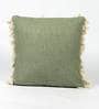 Grey Solid Cotton 16 x 16 Inches Cushion Cover with Pom Pom
