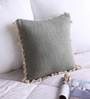 Grey Solid Cotton 16 x 16 Inches Cushion Cover with Pom Pom