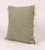 Grey Solid Cotton 16 x 16 Inches Cushion Cover with Pom Pom
