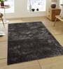 Black Shaggy Polyester 6 ft x 9 ft Machine Made Carpet