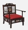 Teak Wood 1 Seater Sofa in Red & Walnut Finish