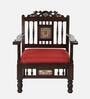 Teak Wood 1 Seater Sofa in Red & Walnut Finish