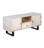 Circle Solid Wood Hand Carved TV Console in White Finish