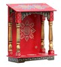 Red & Gold Neem Wood Wall Mounted Mandir Without Door
