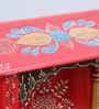 Red & Gold Neem Wood Wall Mounted Mandir Without Door
