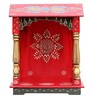 Red & Gold Neem Wood Wall Mounted Mandir Without Door
