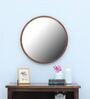 Solid Wood Round Wall Mirror in Walnut Colour