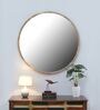 Solid Wood Round Wall Mirror in Yellow Colour
