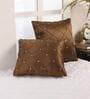 Brown Geometric Satin 16 x 16 Inches Cushion Covers (Set of 2)