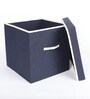 Navy Blue Canvas & Mdf Wardrobe Box (L: 14, W: 14, H: 14 Inches)