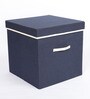Navy Blue Canvas & Mdf Wardrobe Box (L: 14, W: 14, H: 14 Inches)