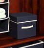 Navy Blue Canvas & Mdf Wardrobe Box (L: 8, W: 8, H: 8 Inches)