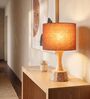 Red Soma Handcrafted Natural Wood Large Drum Shade Table Lamp
