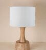Off White Soma Handcrafted Natural Wood Large Drum Shade Table Lamp