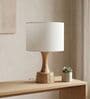 Off White Soma Handcrafted Natural Wood Large Drum Shade Table Lamp
