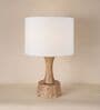 Off White Soma Handcrafted Natural Wood Large Drum Shade Table Lamp