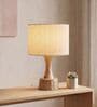 Off White Soma Handcrafted Natural Wood Large Drum Shade Table Lamp