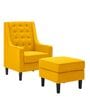 Sona Fabric Wing Chair With Ottoman In Bold Yellow Colour