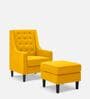Sona Fabric Wing Chair With Ottoman In Bold Yellow Colour