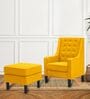 Sona Fabric Wing Chair With Ottoman In Bold Yellow Colour