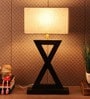 Soomin Grey Fabric Shade Table Lamp With Natural Base -