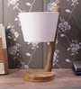 Soomin White Fabric Shade Table Lamp With Natural Base -