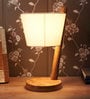 Soomin White Fabric Shade Table Lamp With Natural Base -