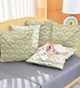 Soybean & White Microfiber Floral 16X16 Inches Cushion Covers Set Of 5