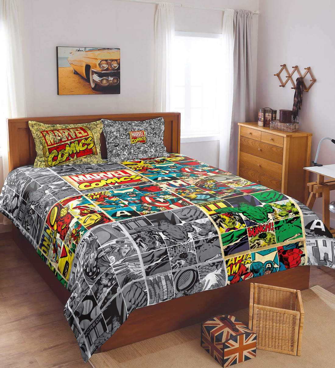 Buy Marvel Comics Grey Double Bedsheet with 2 Pillow Cover by Spaces at