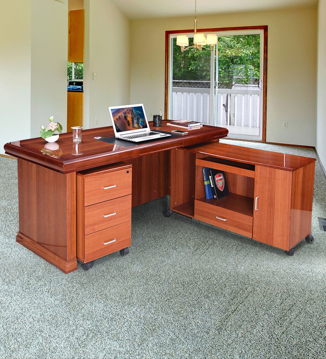 Buy Louis Boss Table in High Gloss Rosewood Finsih with Mobile Pedestal