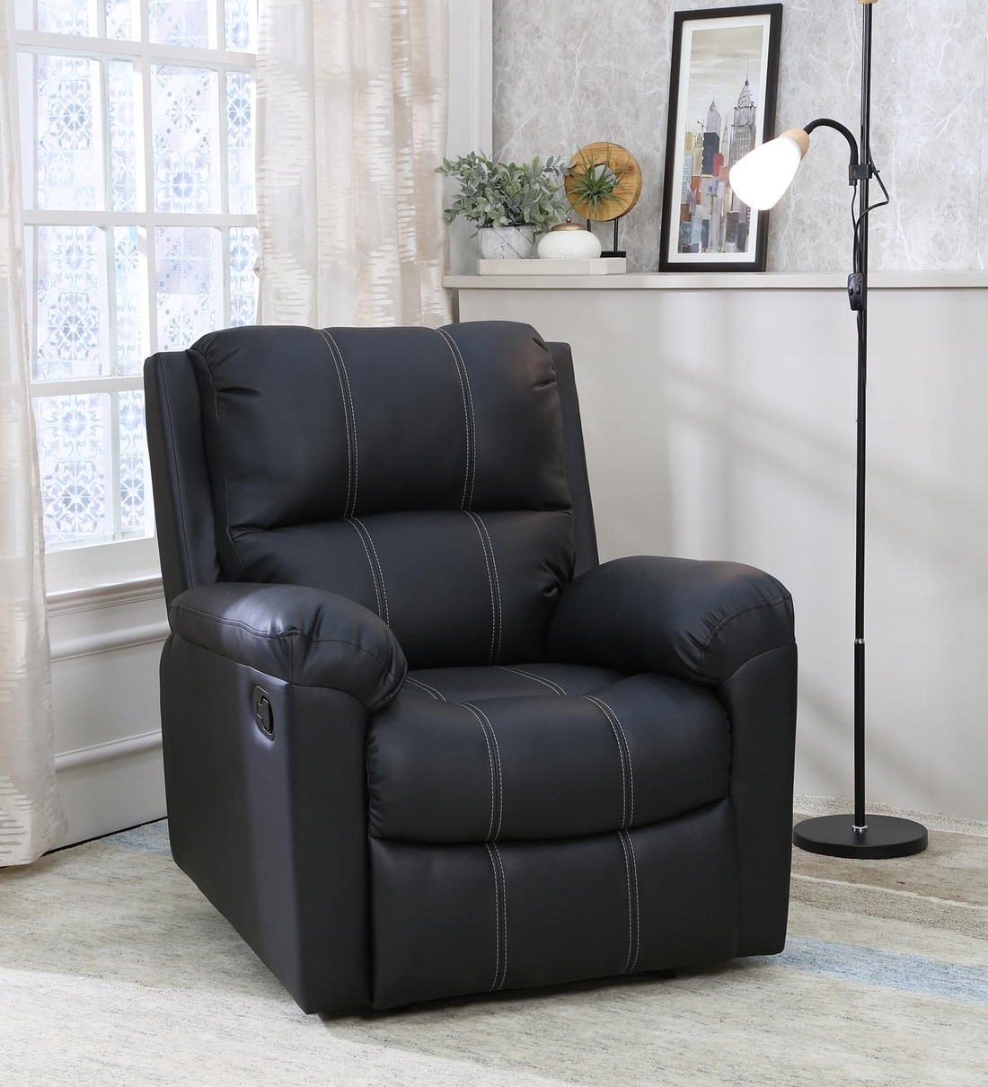 Buy Spino Leatherette Manual 1 Seater Recliner In Black Colour at 45