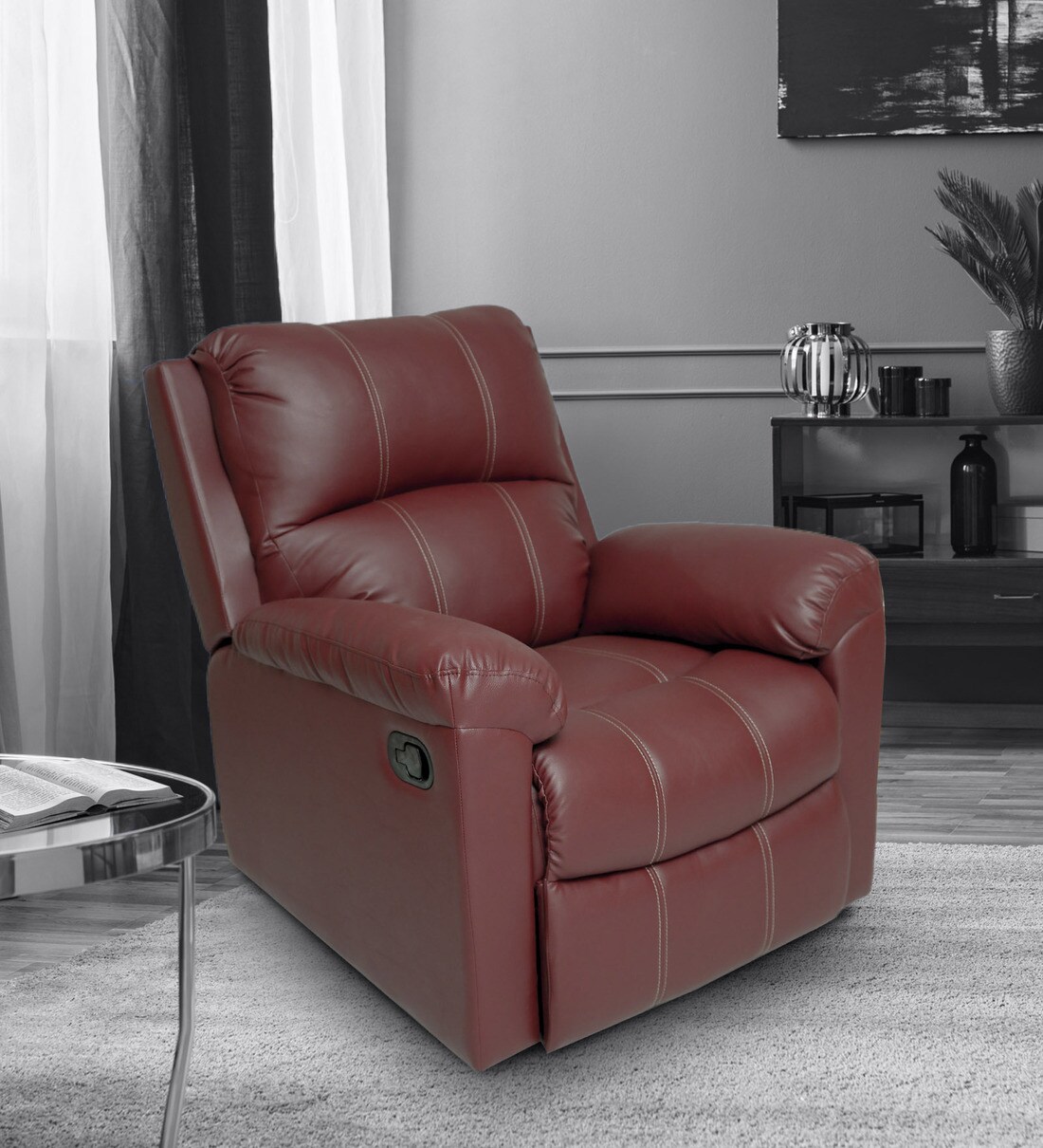 Buy Spino 1 Seater Recliner in Wine Red Colour by Recliners India Online Manual 1 Seater
