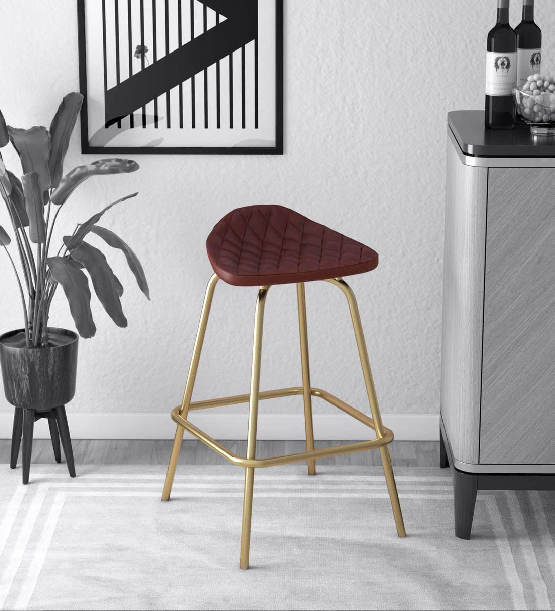 Buy Briggs Leather Bar Stool In Gold Colour Online Eclectic Bar