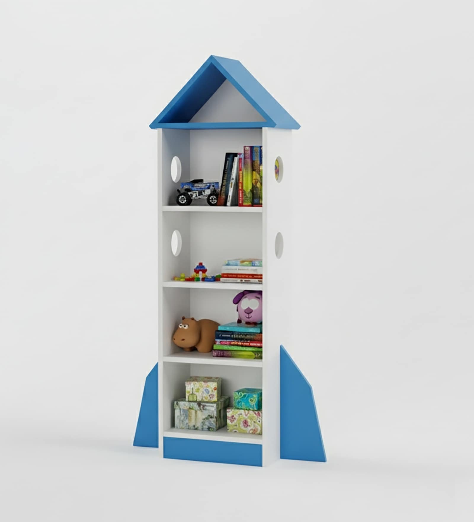 SpaceChamp Kids Bookshelf in White & Blue Colour