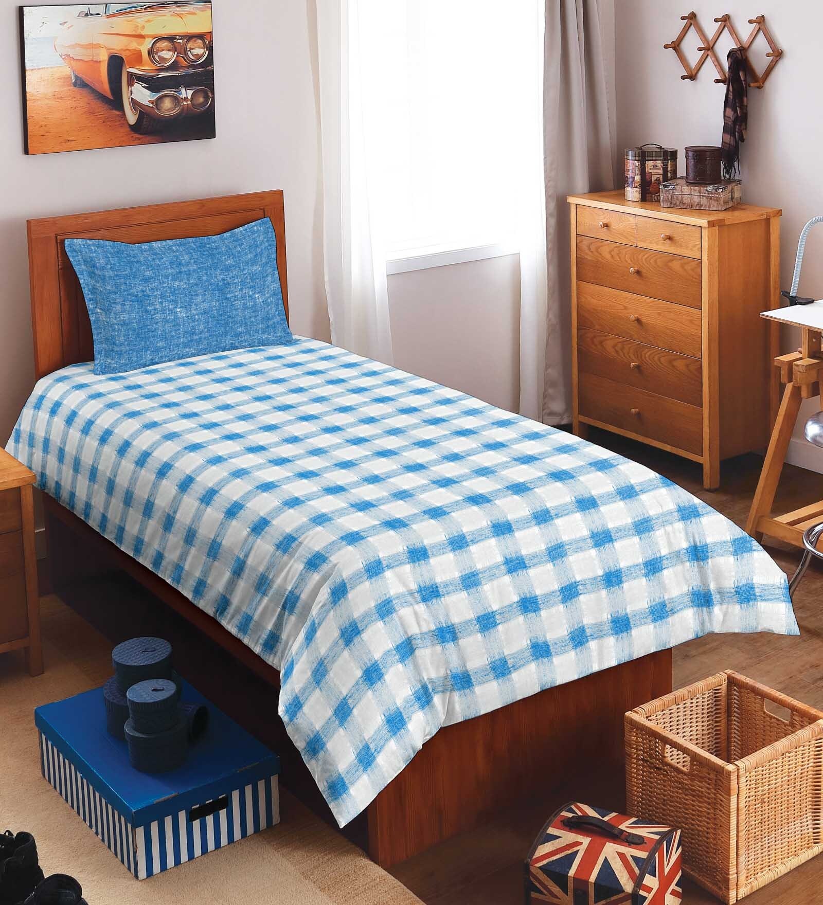 Blue 100% Cotton Allure Single Bed Sheet Set