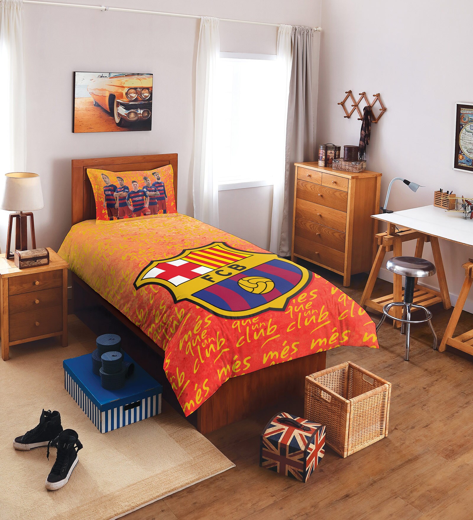 FCB Crest Orange Single Bedsheet with 1 Pillow Cover